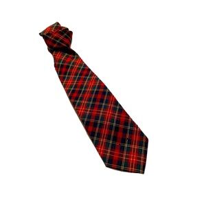VTG Ugly Christmas Wool Plaid Tie Party Red Greenish Black Novelty w/ Moth Holes